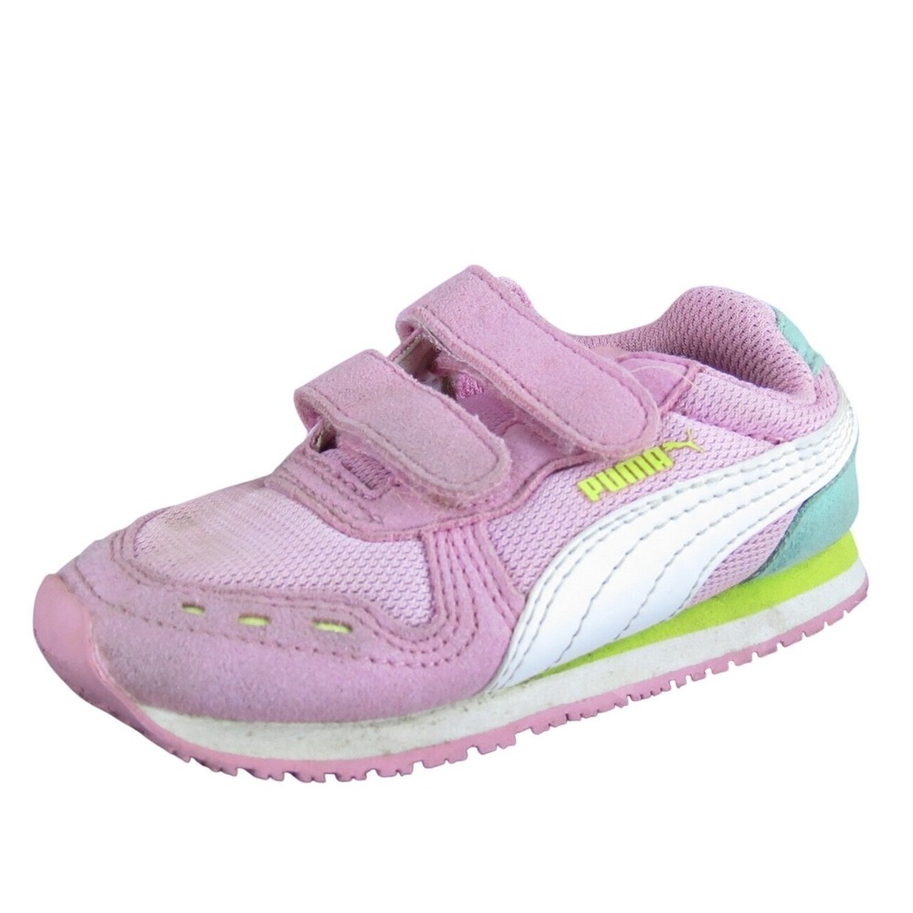 PUMA Girls‎ Sneaker Double Strap Sz T 7 Medium Pink Leather Hook & Loop